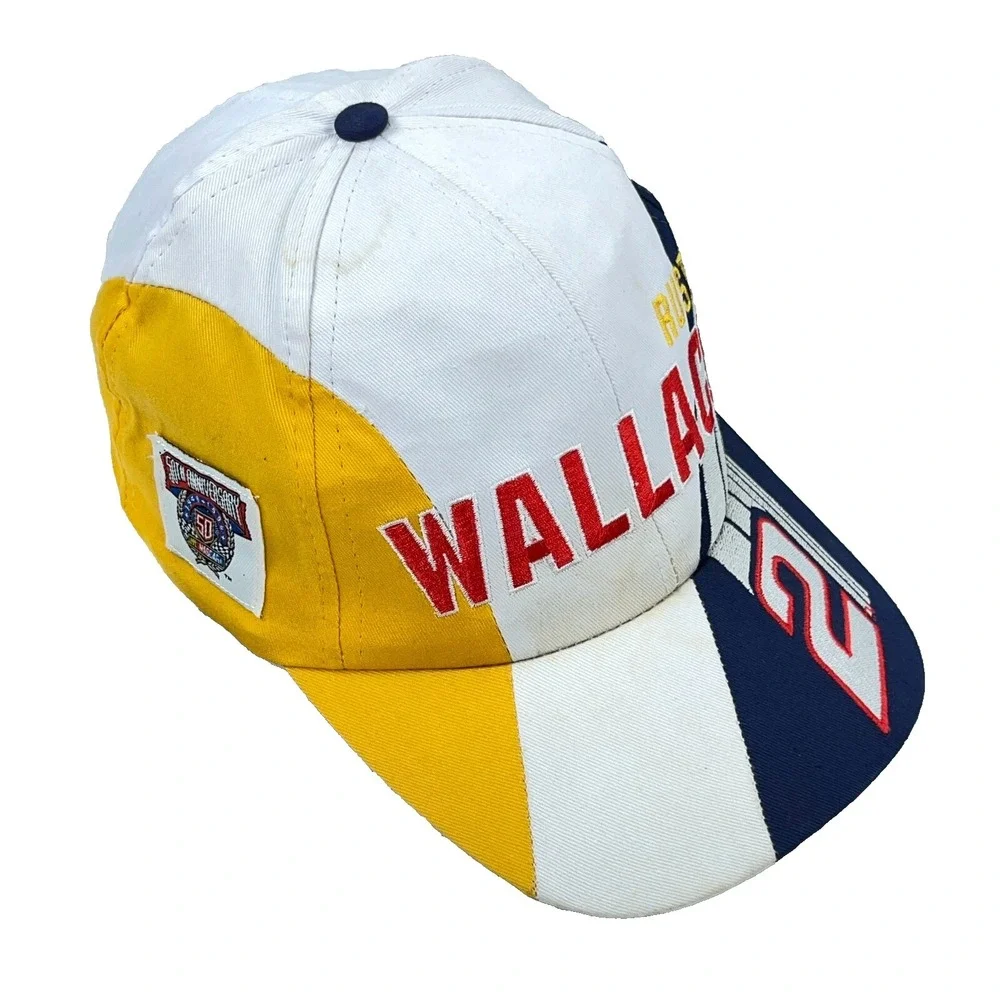 Vintage Rusty Wallace Hat Cap Snapback Nascar Racing Colorblock 90s Y2K Big Logo